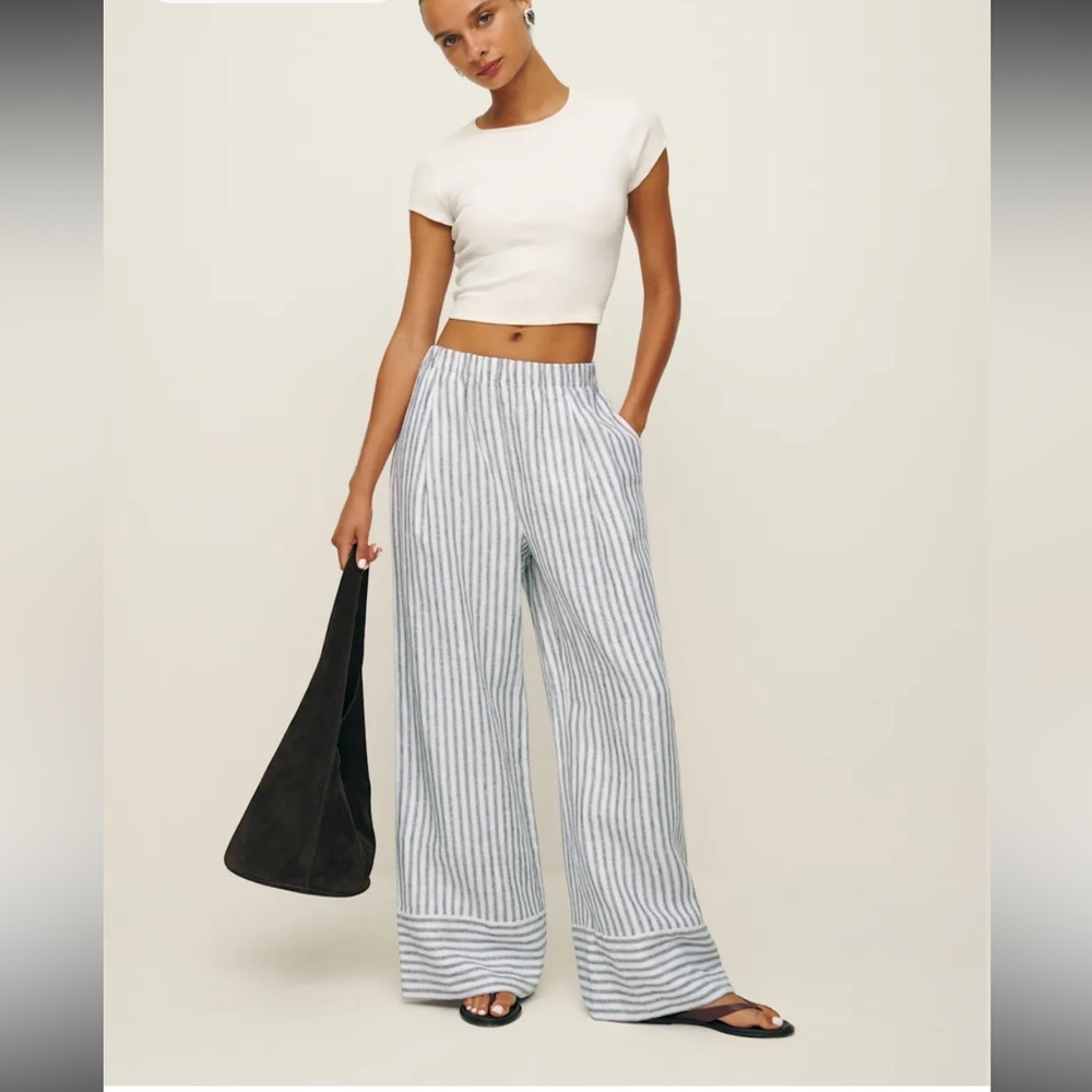 Reformation Fernando Linen Wide Leg Pant Ivory - Size L